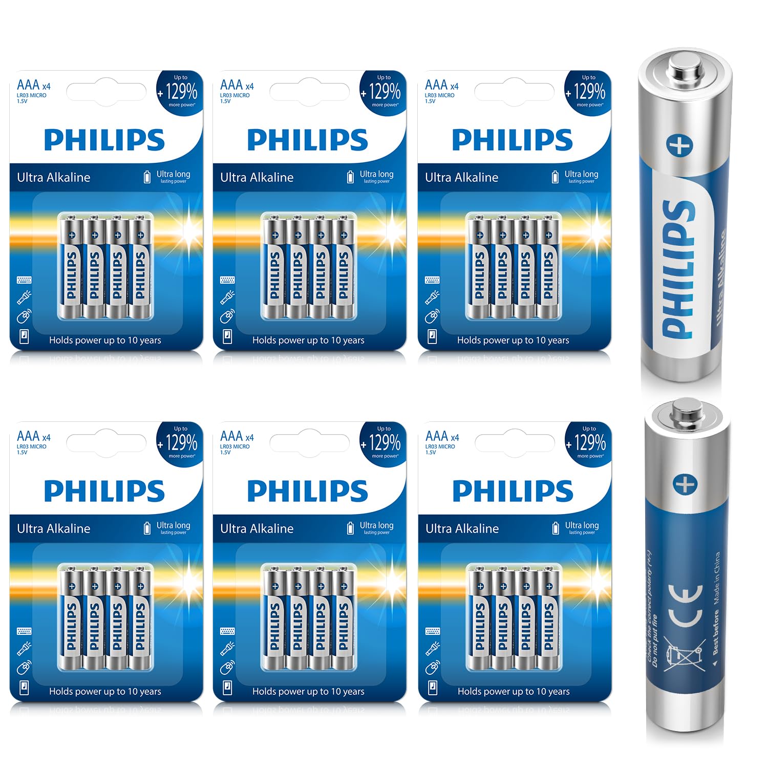 Philips AAA Batteries 24 Pack Alkaline Triple A Battery 1.5V Ultra Long Lasting 3A Batteries for All Your Devices-10-Year Shelf Life (Non-Rechargeable