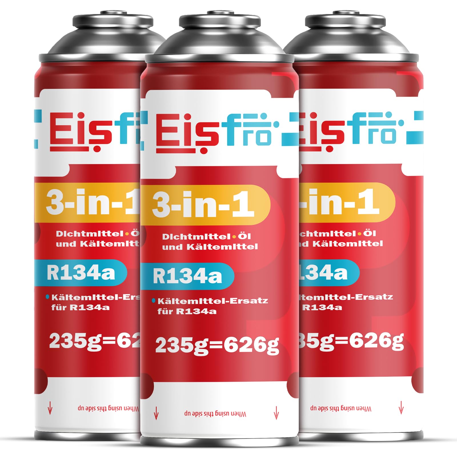 3 en 1 – Gas refrigerante R134a de sustitución para Aire Acondicionado de Coche con Aceite y sellador de Fugas – Lote de 3 Botellas de 235 g – Aire Acondicionado para autocaravanas – Eco