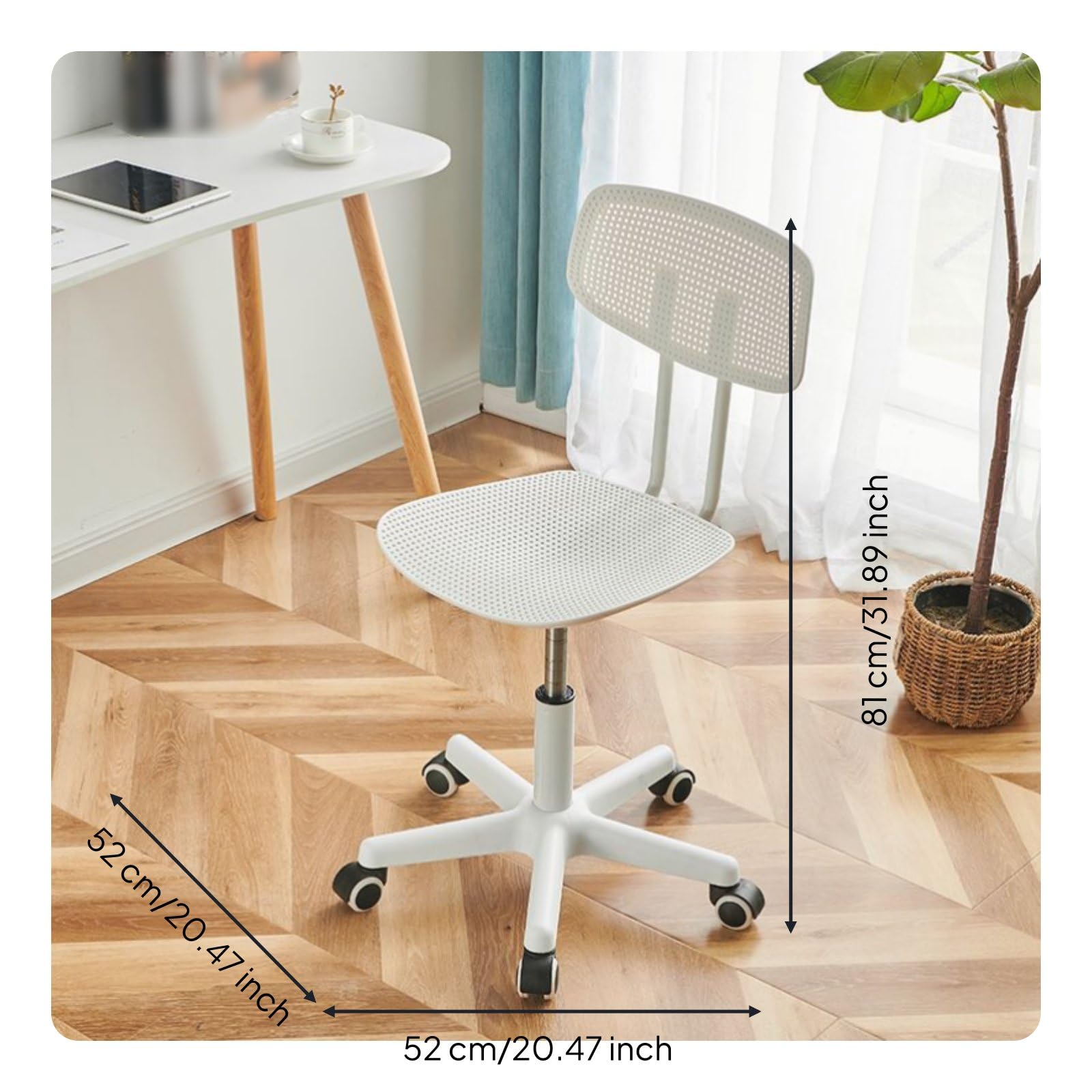 Swivel Desk Seat Sedia da Scrivania Girevole Sedia per Computer Sedia Ufficio Sedia Studio con Schienale Ventilato Seduta Aperta Altezza Regolabile, Bianco