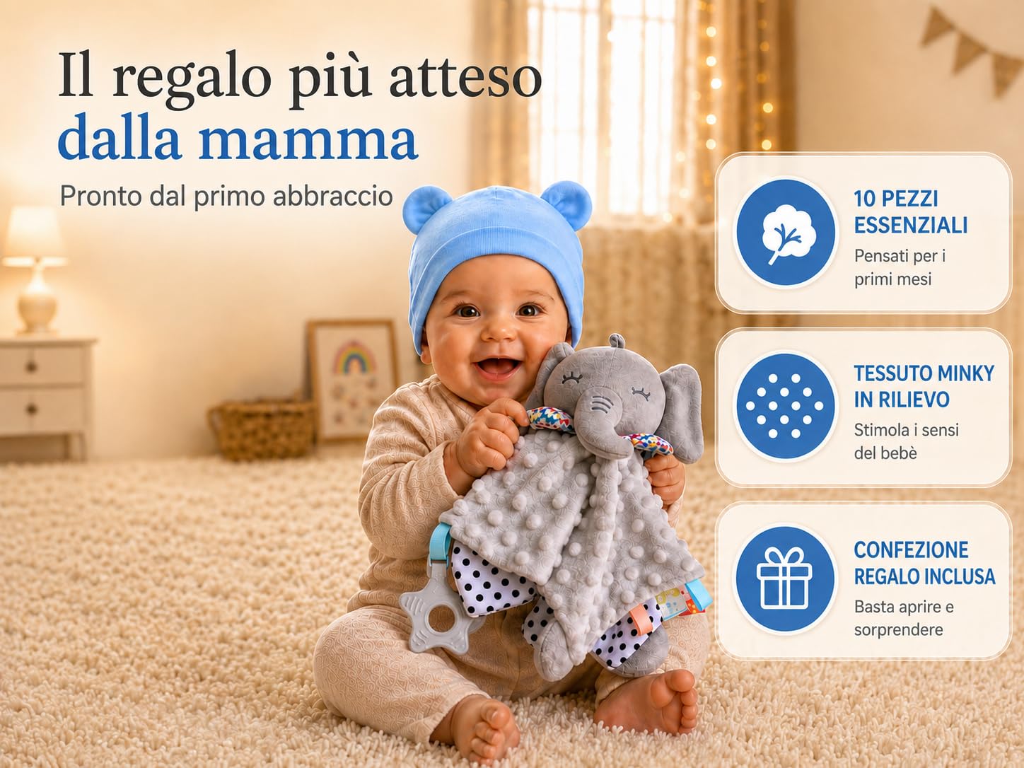 Regalo Neonato Maschio Femmina - Regalo Nascita Bimba Bimbo - Set Cofanetto Cesto Kit Nascita 10 Pezzi - Neonata Unisex Marchio Spagnolo