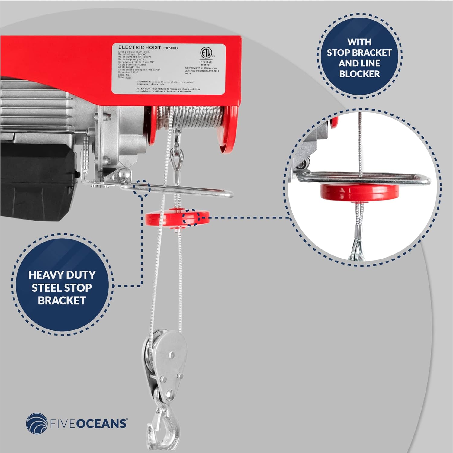 Five Oceans Electric Hoist, Hoist Pulley System, 880 Lb Electric Winch with Wireless Remote Control 110 Volt - FO4401