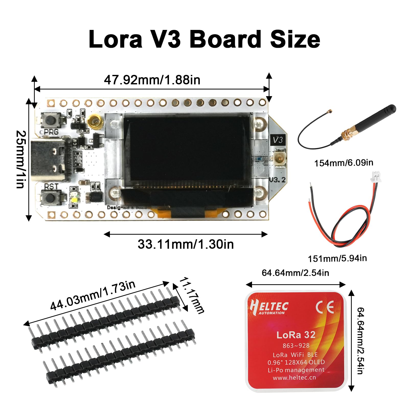 RUIZHI ESP32 V3 Lora Board pour Meshtastic, Lora ESP32 V3 Carte de Développement avec 868MHz Antenne et 0,96″ OLED Display Intégrées WiFi Bluetooth 1262 Chip Compatibilité avec Meshtastic IoT Arduino