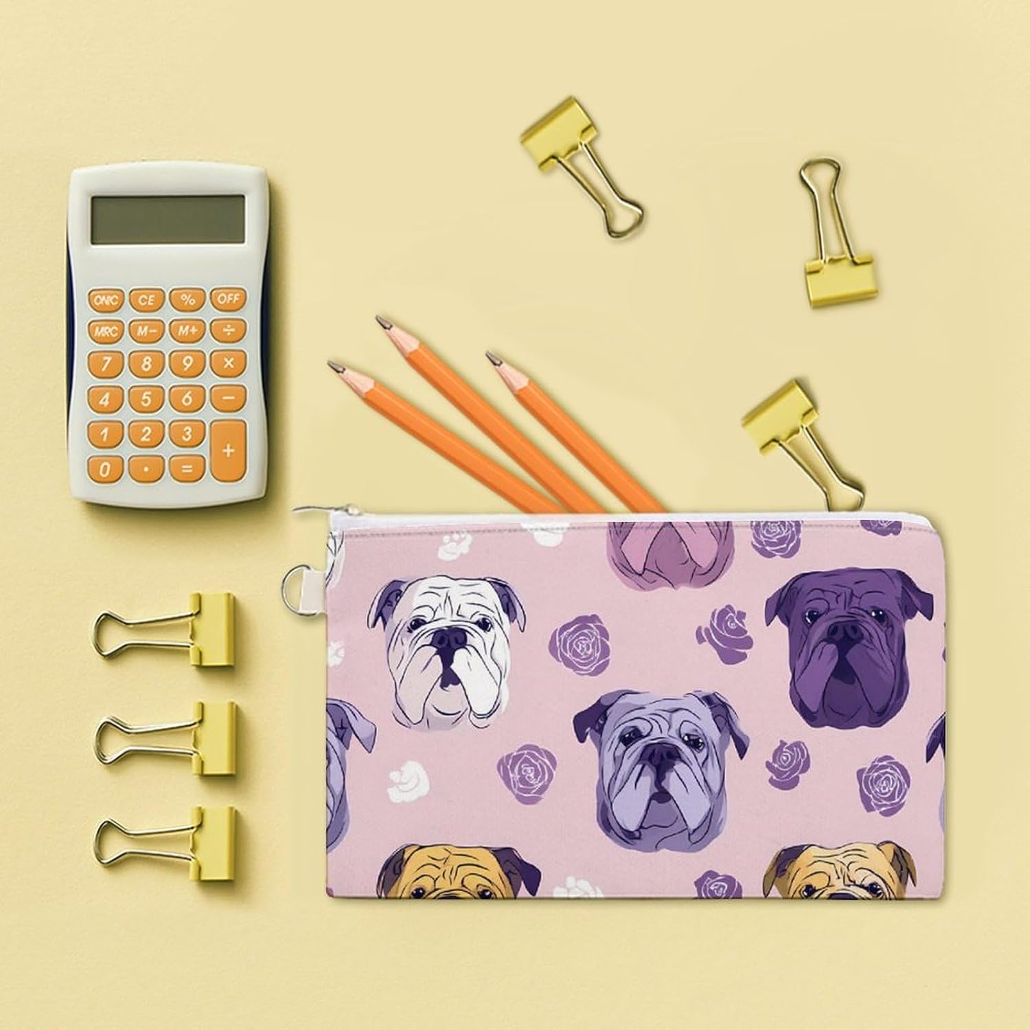 Bulldog Rose Coin Purse Pouch Change Holder With Zip Canvas Clutch Card Wallet for Women Men