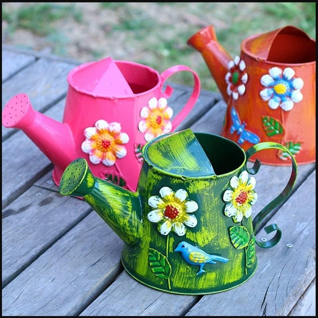 Watering Can Vintage Printing Watering Can, Household Watering Colored Iron Watering Can, Watering Flower Spraying Watering Can（3L，Orange） Decorative Watering Can(Green)