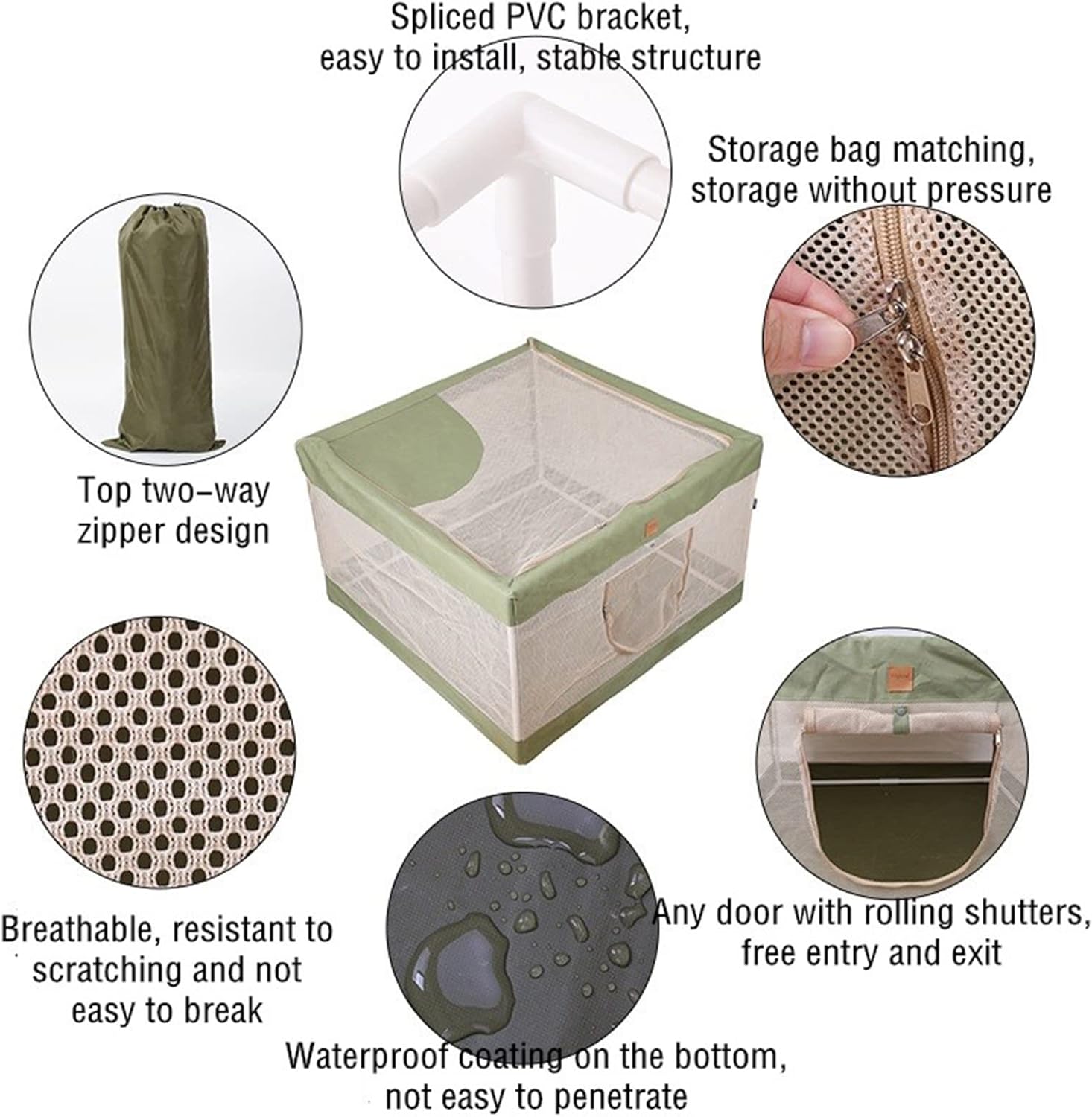 Square Pet Playpens, Portable Foldable Pet Dog Cat Playpen Indoor Outdoor, Pet Tent House Playground Travel Camping with Shade Cover for Dogs & Cats,Green,L