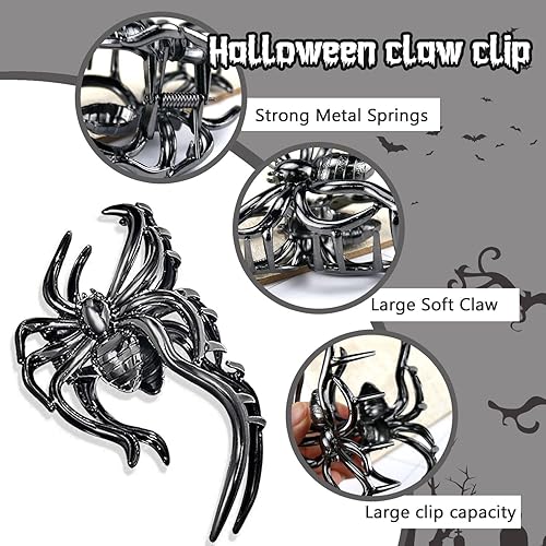 Miniatura 2 de Pinzas de pelo de Halloween para cabello fino, 1 pinza de metal con diseño de araña negra para mujer, accesorios para el cabello de Halloween,