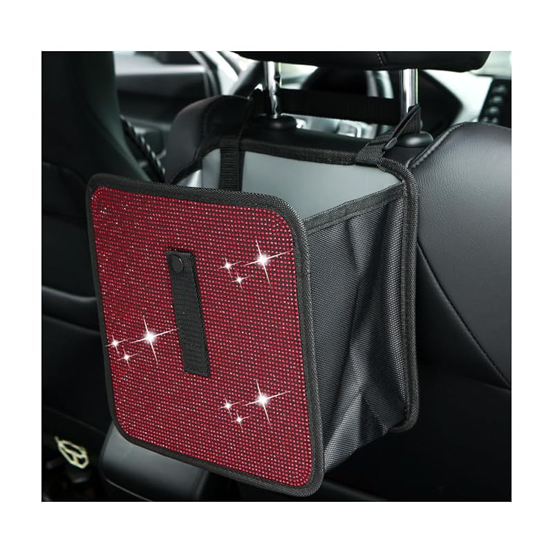 Lixeira automotiva dobrável com strass, bolsa suspensa em tecido Oxford, 7 L, vermelha, Ohleats