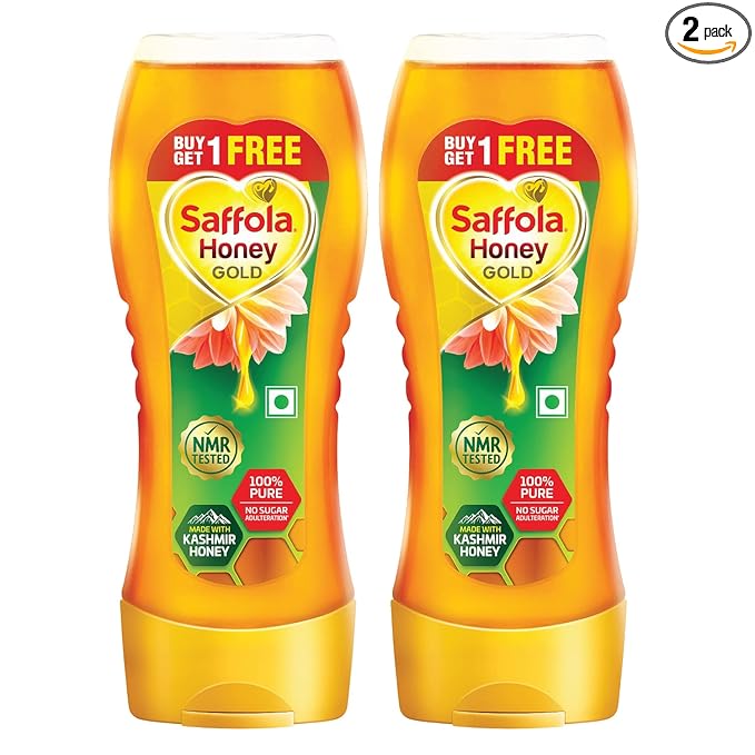 Saffola Honey Gold, 100% Pure NMR Tested Honey, Made with Kashmir Honey, Squeezy pack 2 x 350g (Buy 1 Get 1) at Rs. 228