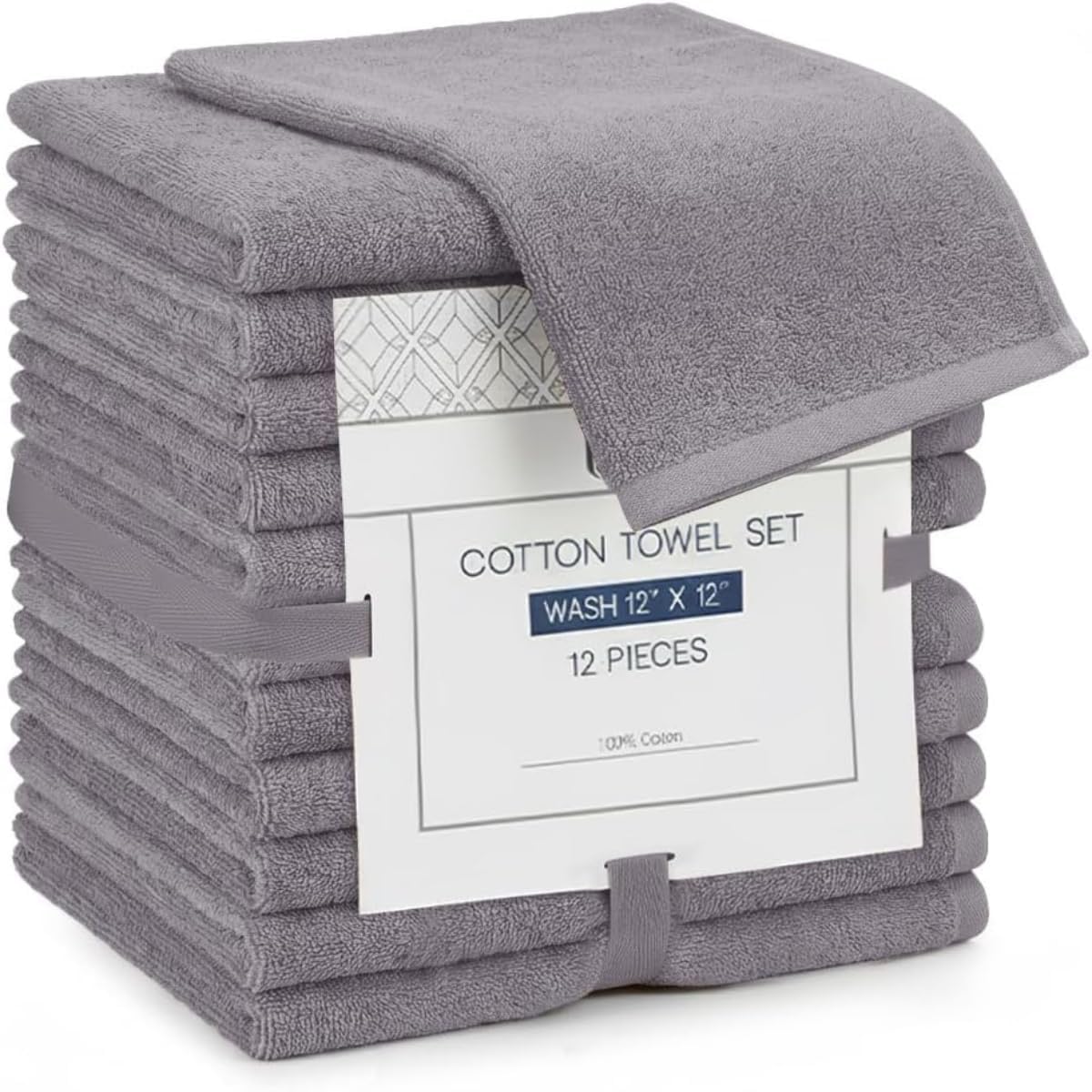 Linteum Textile Face Towel Set, 12x12 Inch, 100% Soft Cotton, 16 Single Ring Spun Washcloths, Absorbent & Durable Face Towel for Household, Spa, Gym and Hotels - Bulk 60 Pack (Hunter Green)