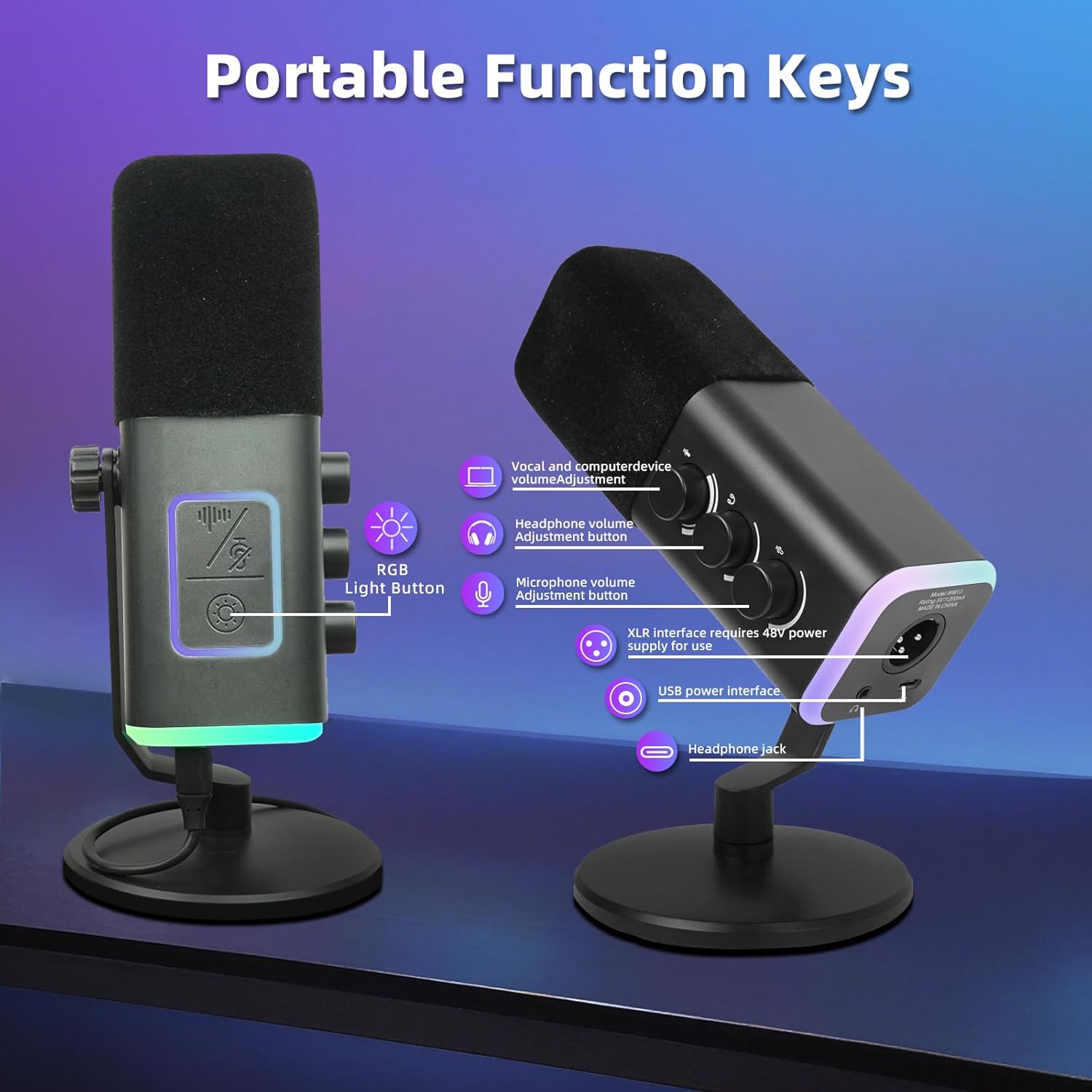 VCOM XLR/USB Gaming Microphone for PC,Dynamic Computer Mic for Streaming Podcasting,RGB Light, Mute Button, Headphones Jack, Desktop Stand, Vocal Mic for Singing YouTube TikTok Streaming