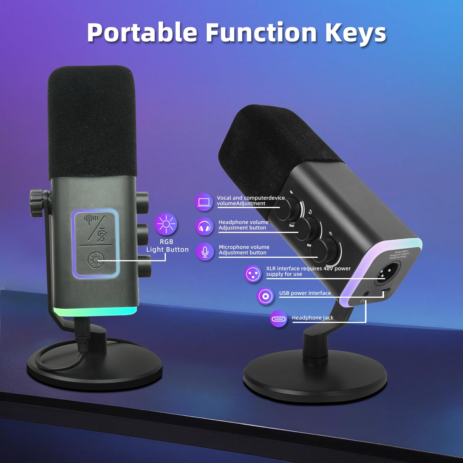 VCOM Micrófono USB para PC, micrófono RGB para juegos con botón de silencio