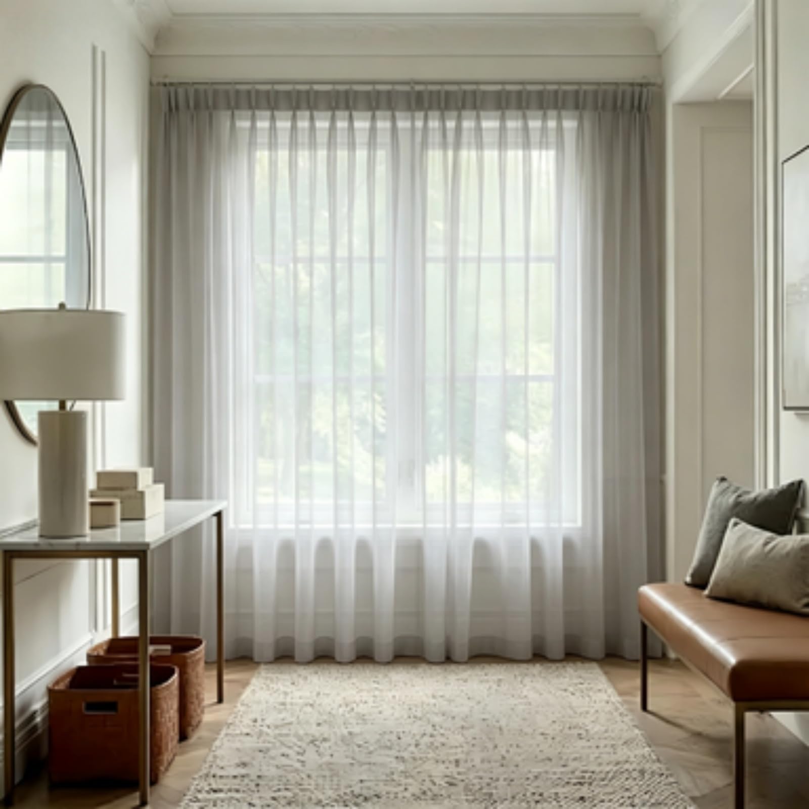 Feijdon Grey Semi Sheer Curtains 145 X 195 Cm Protect Privacy Curtain Sheers Sheer Curtains – Energy-Saving Privacy Panels With Uv Light For Living Room Bedroom,