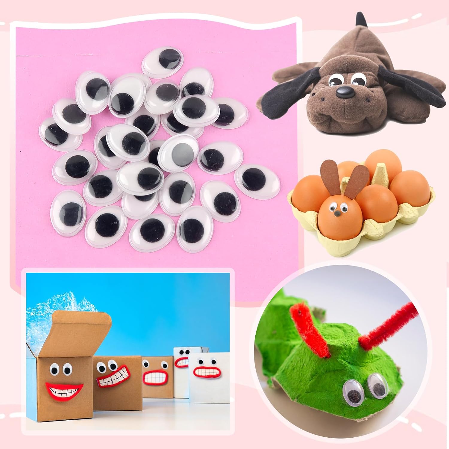 TOAOB 30pcs Googly Wiggle Eyes Self Adhesive Oval 15x20mm Sticker Eyes | Googly Eye Plastic Craft for DIY Crafts Scrapbooking Decoration