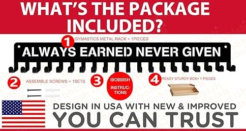 Miniatura 6 de Percha de exhibición de medallas Premium Never Give Up con 20 ganchos, exhibidor de medallas para pared con 16 pulgadas de largo, exhibidor de