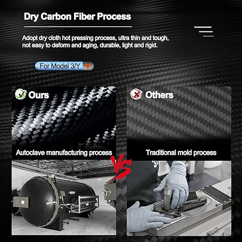 Miniatura 5 de Carbar Tesla Model 3Y - Cubierta de palanca de cambios para Tesla Model Y accesorios 2023-2017 Funda de palanca de dirección de fibra de carbono