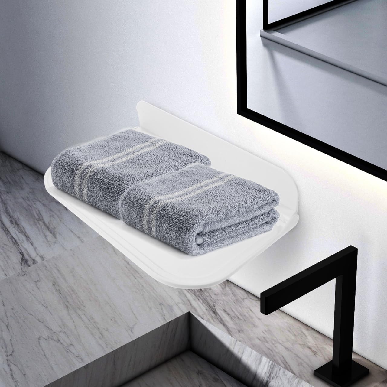 Zerodeko Étagère Murale Pliante Blanche en Plastique PP, Support de Rangement Simple et Élégant pour Salle de Bains ou Chambre, Tablette Murale Rabattable Pratique