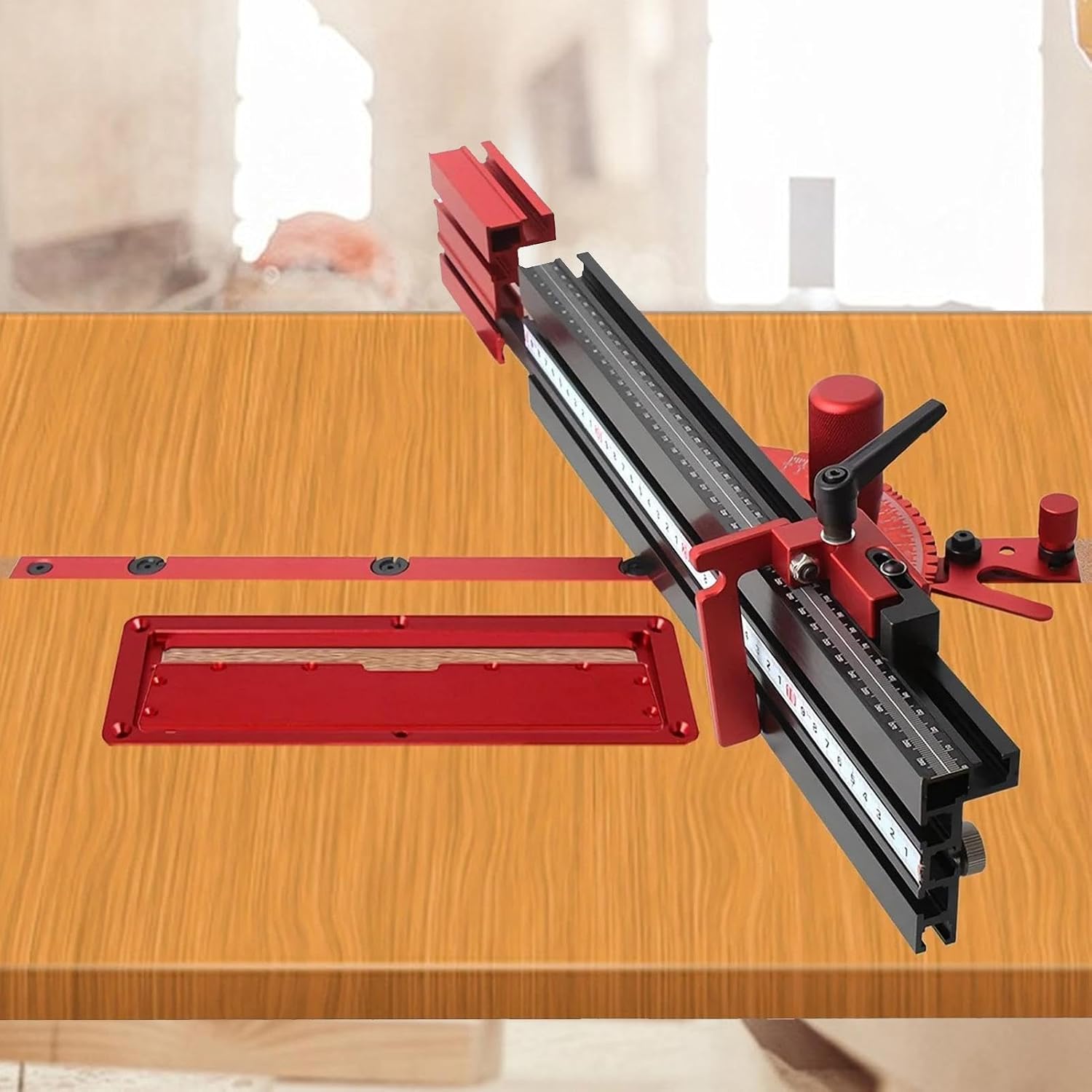 Table Saw Miter Gauge, Precision Miter Gauge, 17.7 Inch Fenced Miter Gauge System, Limit Stop, Telescopic Aluminum Fence for Woodworking
