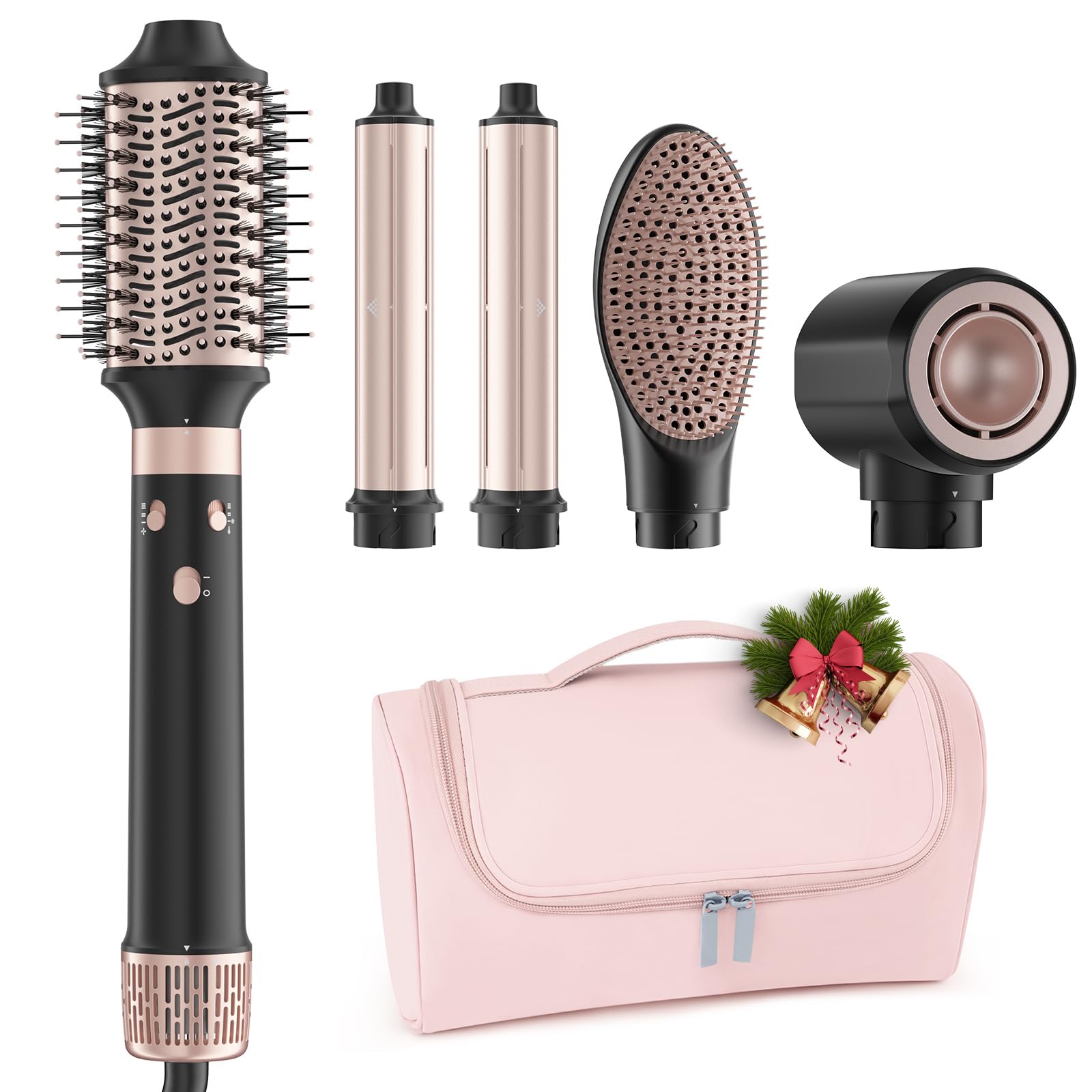 Photo 1 of MESCOMB 5 in 1 Dual Voltage Hot Air Styler - Professional Hair Dryer Brush for Fast Drying, Curling, Straightening & Volumizing | Low Heat Damage + Negative Ions + Travel-Friendly,Black Grey