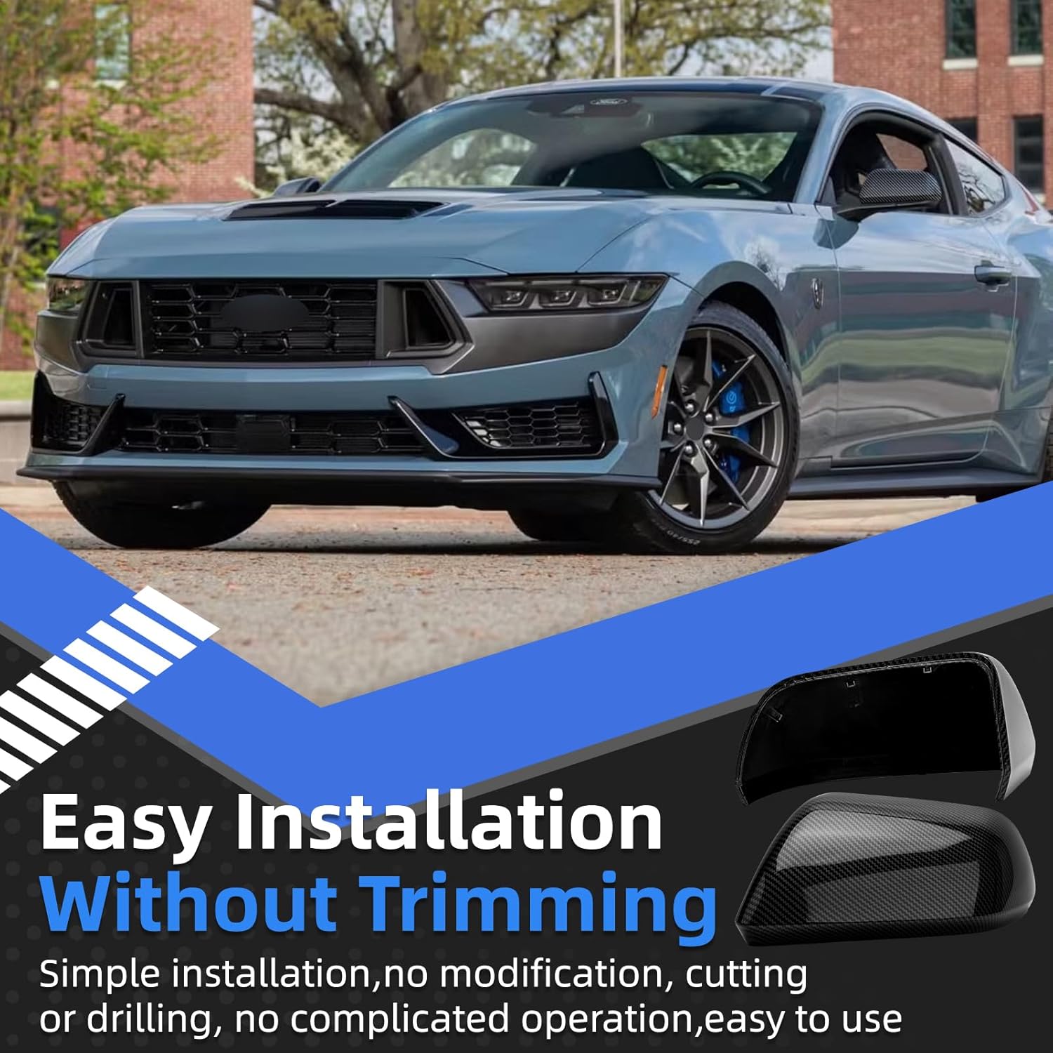 Driver Side Mirror Cover Replacement for Ford Mustang 2015 2016 2017 2018 2019 2020 2021 2022 2023 2024 - Left Side Mirror Covers, Rear View Mirror Cap Accessories Without Lamp, Carbon Fibre