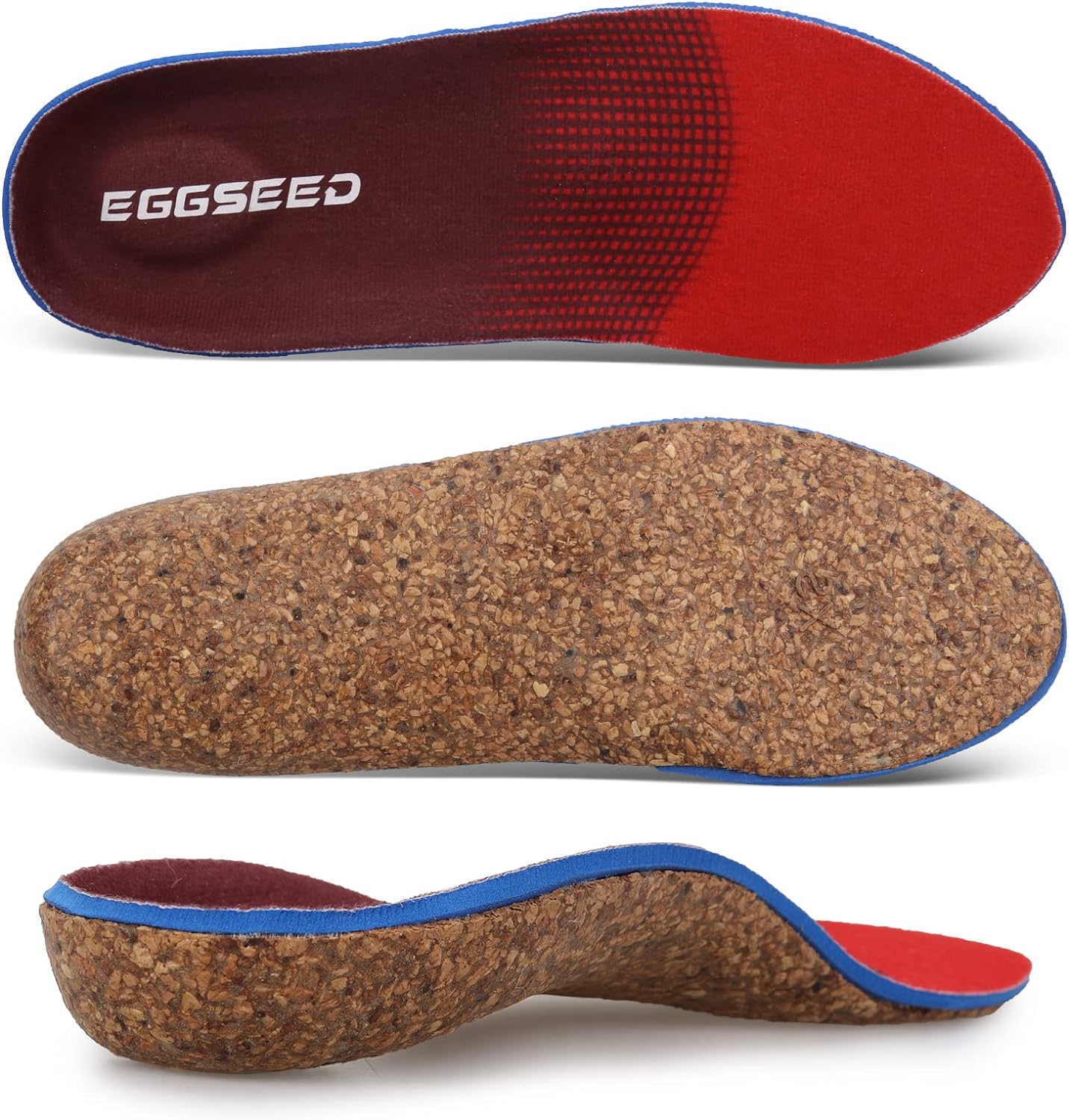 Plantar Fasciitis Relief Feet Cork Insoles Arch Supports Orthotics Inserts for Flat Feet, High Arch, Foot Pain Shoe Heel Inserts in Work Boots(for Women 8-9.5/Men 7-8.5)