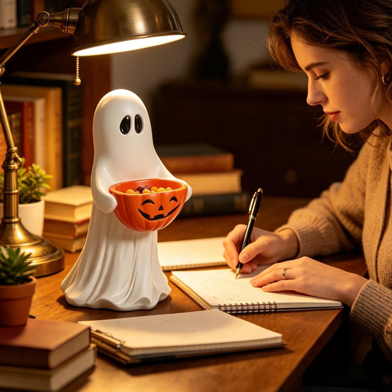 Generisch Halloween miska wodoodporna z żywicy, na słodycze | Dekoracja Halloween Statua Duchów Na Imprezę Drzwi Stół Jesień Domek Gospodarski Wejście Gzyms