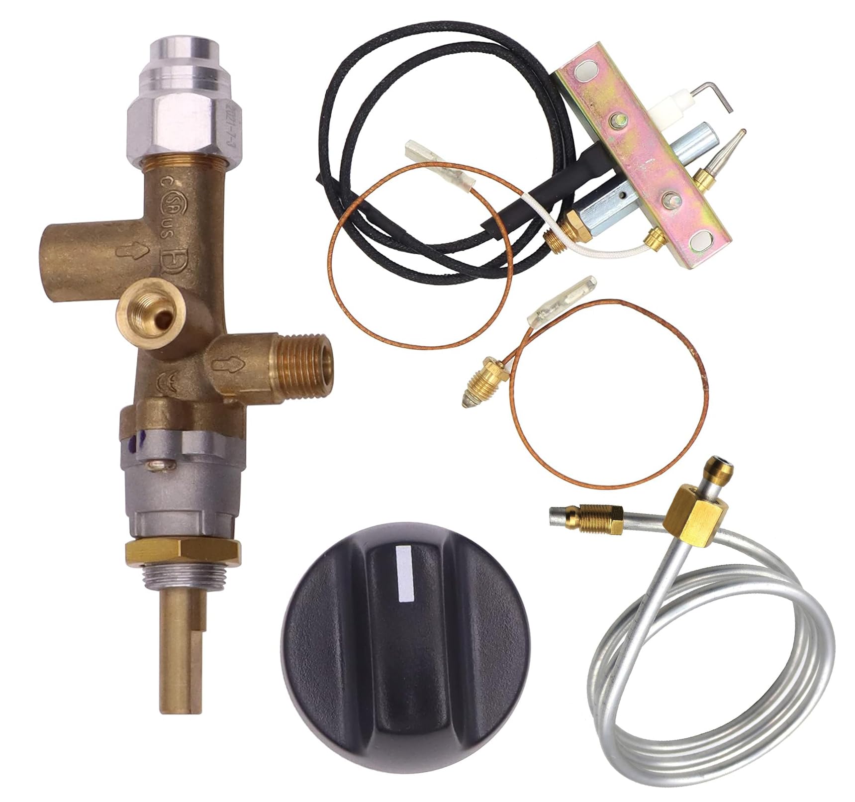 Propane Fire Pit Main Control Brass Safety Valve Kit Replace Parts, Include Valve Kit, Connecting tubes,Tilt switch and Safety Device Ignition Component Pilot Kit