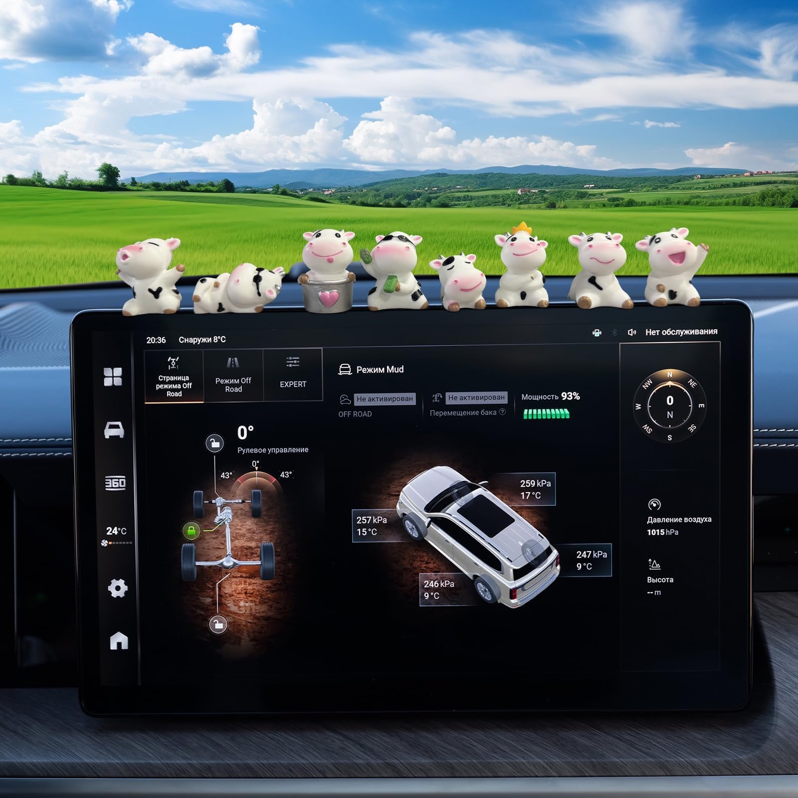 8Pcs Cute Cow Car Dashboard Ornaments - Vehicle Rear View Mirror Dashboard Touchscreen Top Funny Adorable Mini Decor — view 8