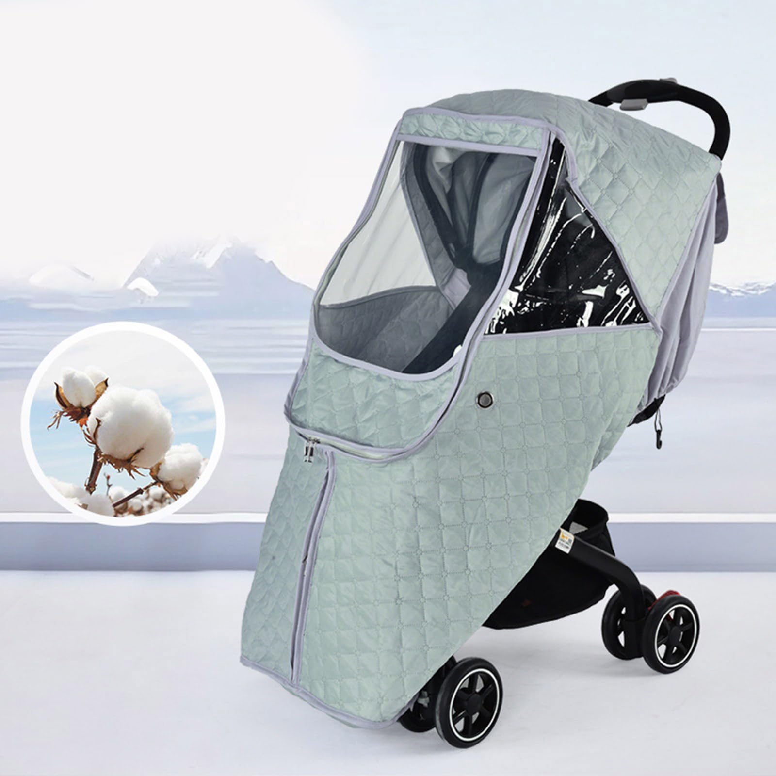 Housse d'hiver respirante avec fenêtre transparente, coupe-vent en polyester pour temps froid et utilisation en extérieur, poussettes transparentes, protection contre les intempéries, housse de pluie