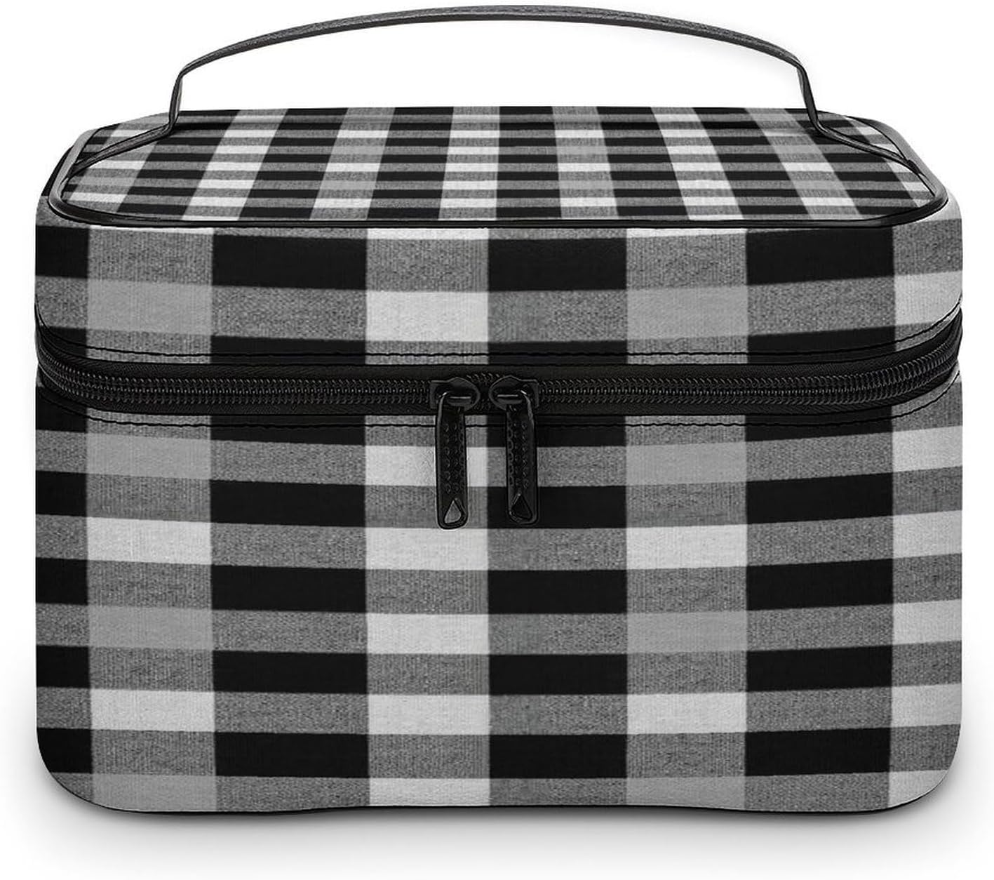 Waterproof Black Gray Checkered Buffalo Plaid Makeup Organizer Bags