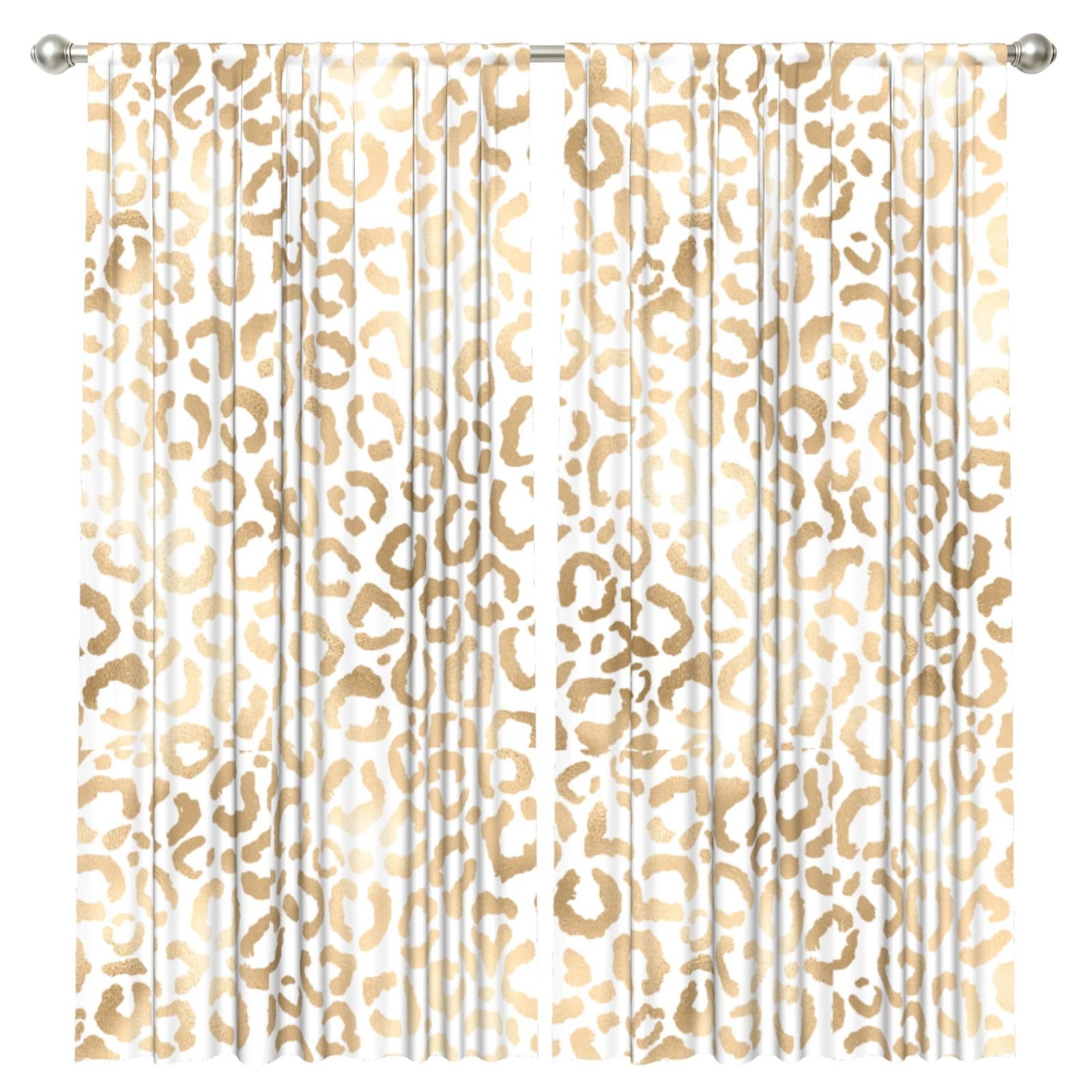 InOmak Elegant Gold White Leopard Cheetah, 2 Panels Window Curtains 52 x 84 Inch Blackout Curtains for Living Room Bedroom