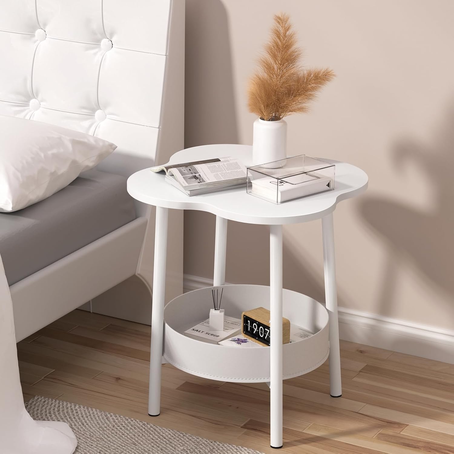 Round Coffee Table End Tables Living Room Living Room Side Table Living Room Table with 2-Tier Storage Shelf