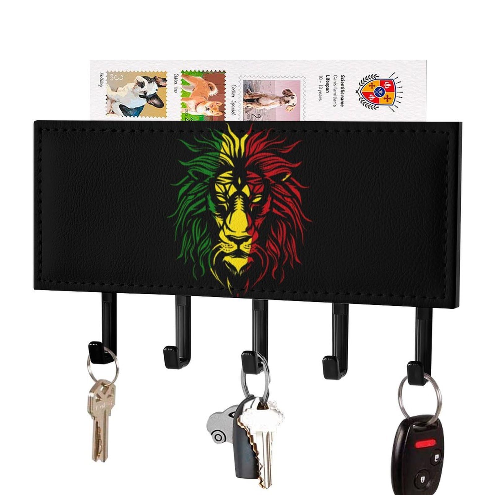 Nclqvjxzkhw Black-Style African Lion Rasta Jamaica Key Holder With 5 Hooks Key Hooks Wall Mounted Key Racks Key Hanger Organiser Shelf
