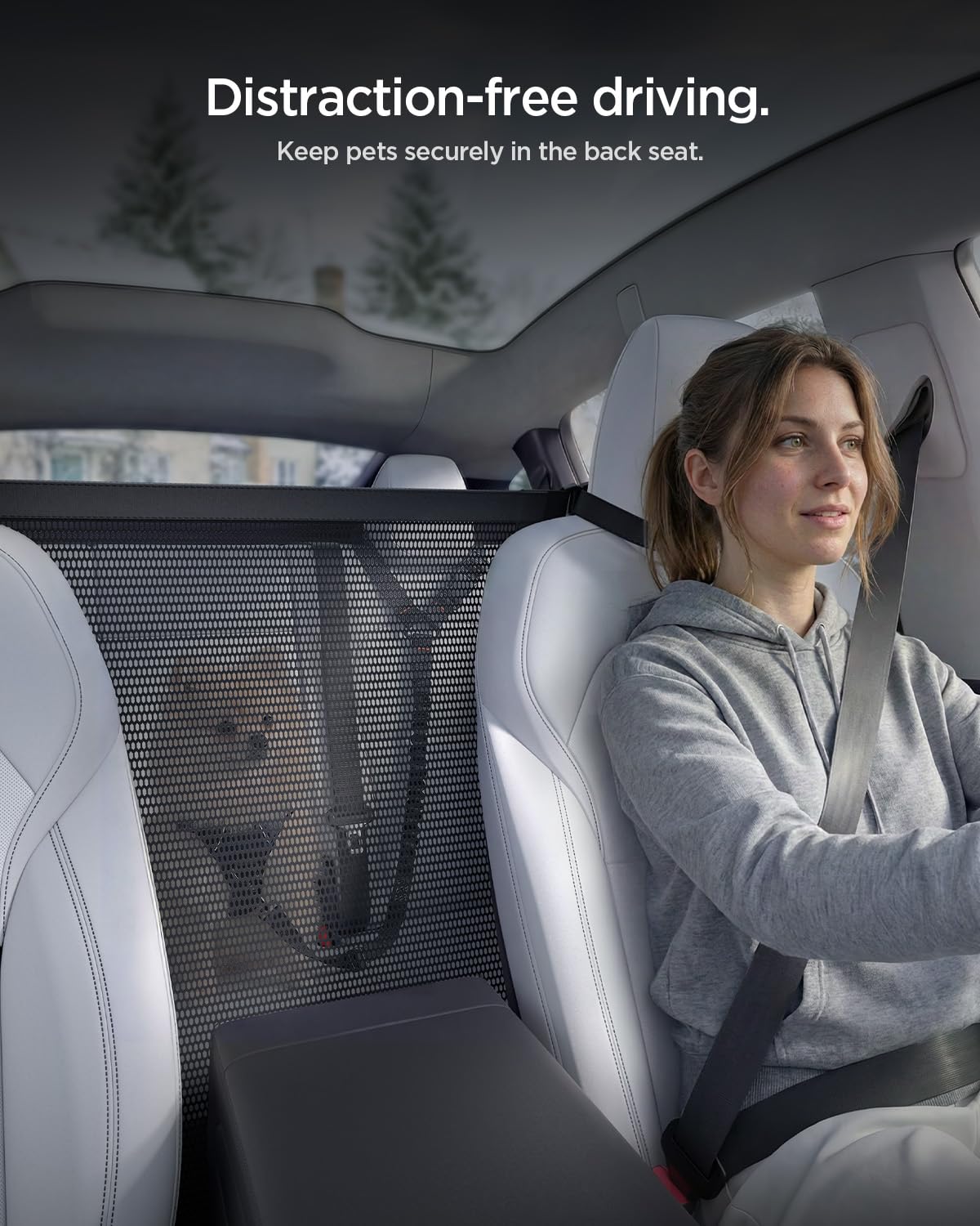 Spigen Tesla Model Y/3/X/S Paratia per Cani da Auto, Barriera per Animali, Divisore per Sedile Posteriore, Accessorio Compatibile con Tutte le Auto e con Tesla Model Y Juniper, Model 3 Highlnad