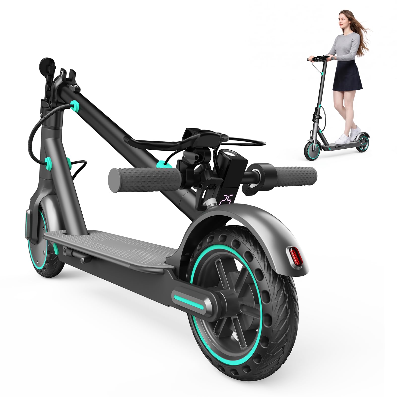 Trottinette Électrique Adulte, Moteur de 350W, Vitesse Max 25 km/h, 3 Modes de Vitesse, Autonomie 30-35KM Batterie 36V 10.5Ah, Pneus Solides 8.5'', Double Frein, APP