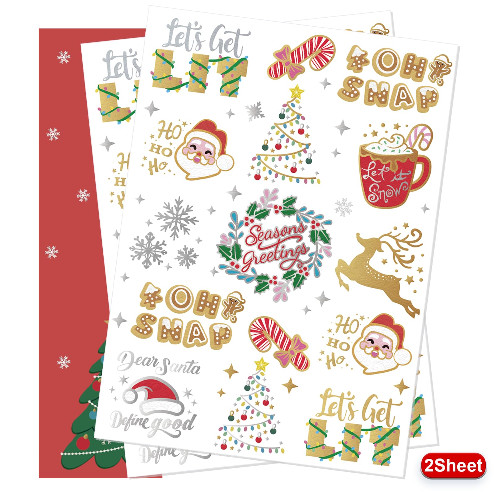 AOYOO Christmas Decorations Temporary Tattoos - 30 Glitter Styles, Stocking Stuffer for Kids, Party Favors, Xmas Tree and Lights, Santa, Christmas Accessories