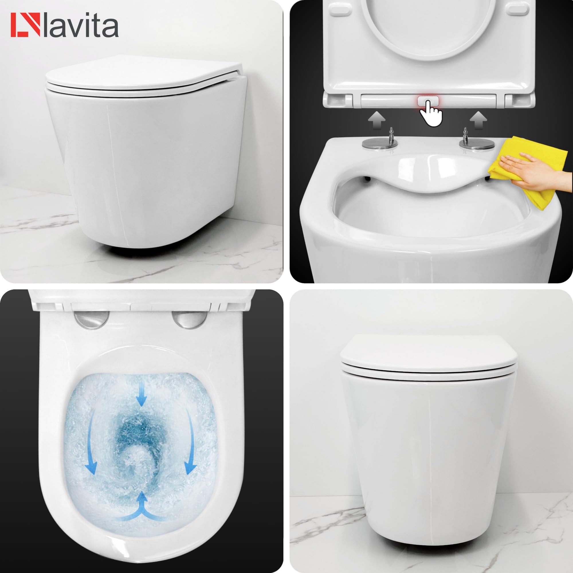 Lavita LAV 101 Elementi a parete per WC 40cm + WC sospeso a parete a fondo profondo GALVE Bianco senza brida + Piastra di comando LAV 200.1.2 Cromato | Set completo | Cassetta di scarico a incasso |