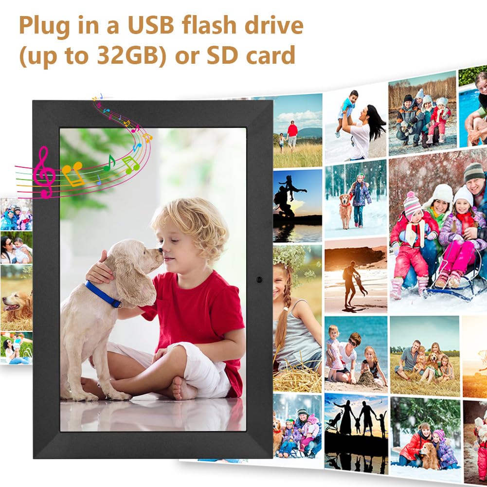 Vicloon Cadre Photo Numérique 10,1 Pouces avec Télécommande, 32 Go Stockage, Cadre Photo Électronique, Écran HD 1280x800 IPS, Support Lecteur Photo/Vidéo/Calendrier/Alarme, Rotation Automatique