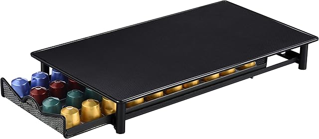 EXZACT Coffee Capsule Storage Drawer and Machine Stand 2-in-1 for Nespresso Classic Pods, Capacity 40 Pods  Matte Finish Top, Anti-Slip, Anti-Vibration Design. Holder, Dispenser, Stand