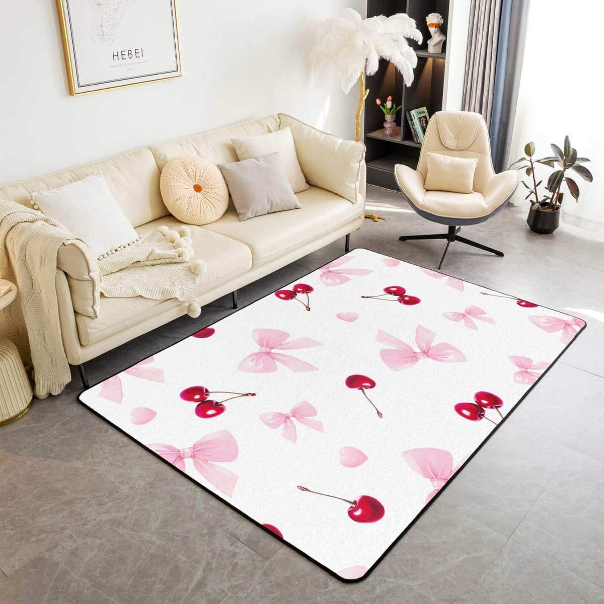 Erosebridal Red Bow Living Room Rugs 3x5 for Bedroom Teens Girls Bowknot Area Rug Coquette Bows Ribbon Carpet Non Slip Cute Bowtie Princess Room Decor Indoor Floor Mat