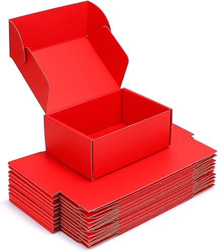 BJADE'S Cajas de envío de 8 x 6 x 3 pulgadas, paquete de 25 cajas de cartón corrugado medianas para correo, embalaje, mudanza y almacenamiento (rojo)