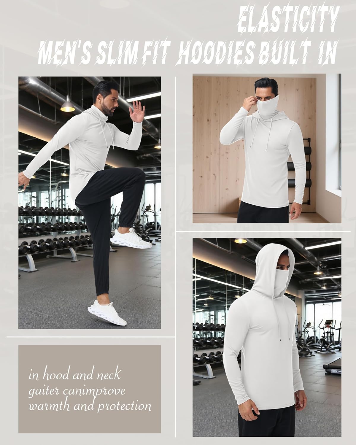 3 Pack Men's Sports Hoodies with Mask Compression Long Sleeve Thermal Shirts Base Layer Tees Running Pullover