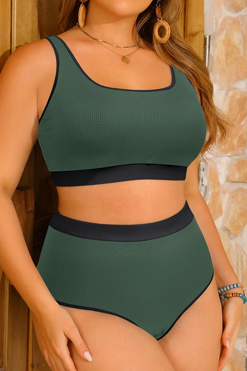 Tempt Me Women Plus Size High Waisted Bikini Set Two Piece Swimsuit Full Coverage Sporty 2 Piece Bathing Suits