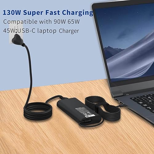 Miniatura 5 de Cargador USB C de 130 W compatible con cargador de laptop Dell tipo C, cable de alimentación de CA delgado - Precisión 5550 5560 5570 5750 3560 XPS