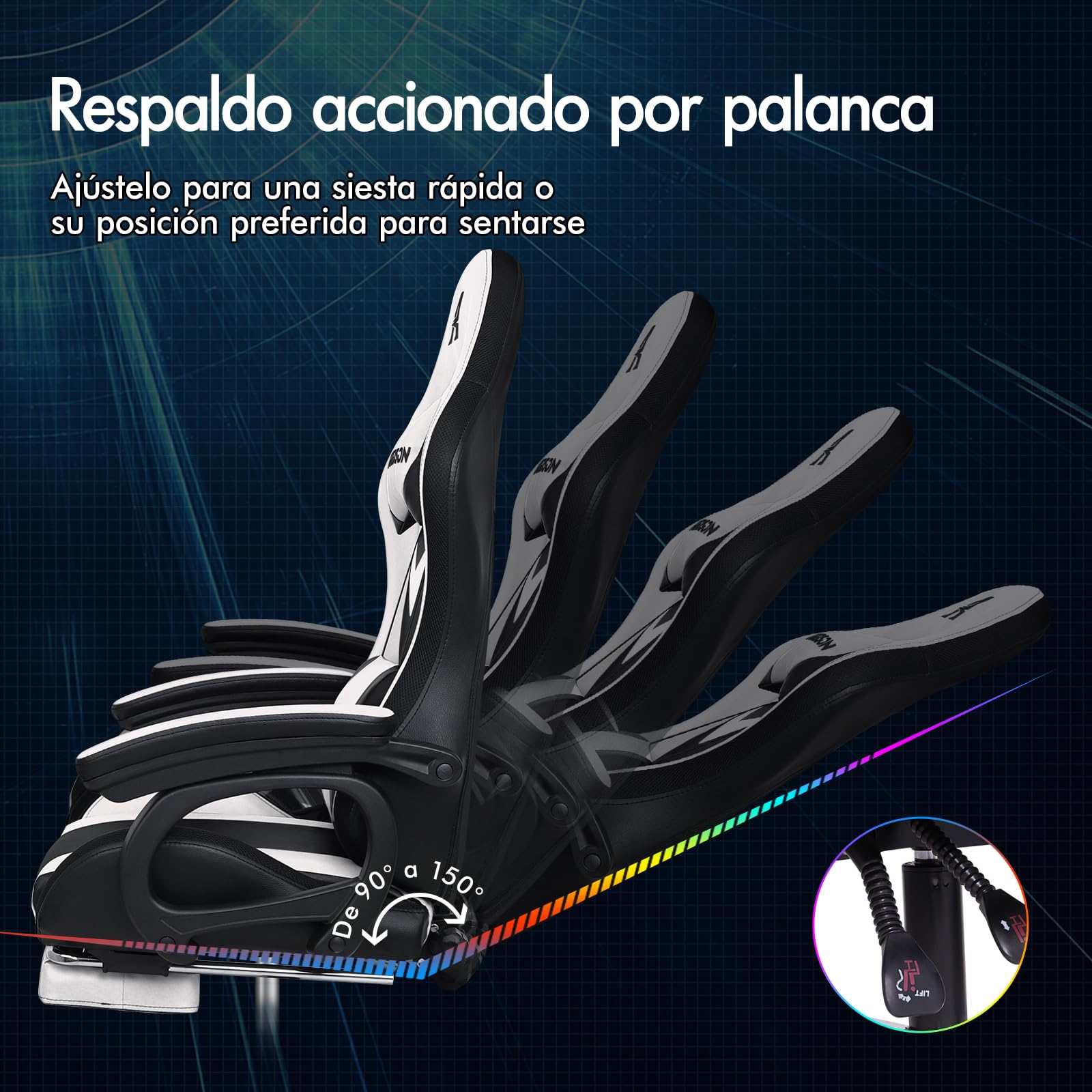 ALFORDSON LED Silla Gaming, Silla Gamer con Masaje de 8 Puntos, Silla de Ordenador Ergonómico con Iluminación RGB con Soporte Lumbar y Reposacabezas, Altura Ajustable, Blanco
