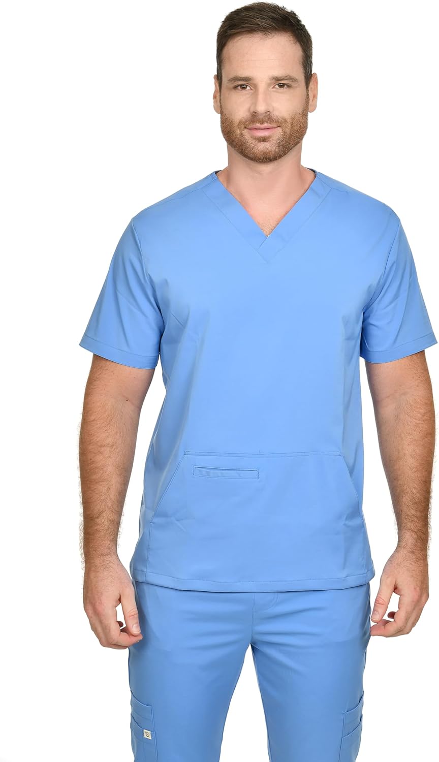 CINQO Men’s V-Neck Scrub Top – 4-Way Stretch, Breathable, Modern Fit Medical Work Shirt