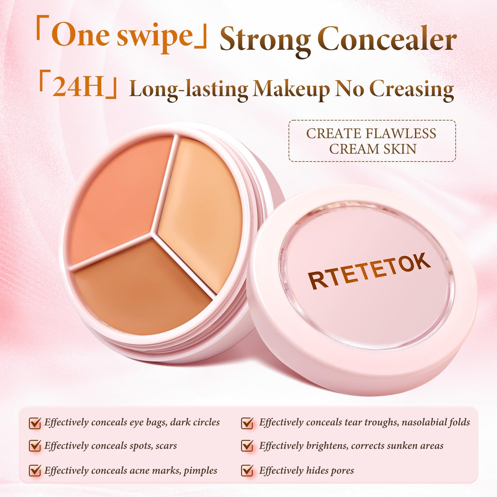 Cream Concealer Palette, 3-in-1 Full Coverage Color Correcting Concealer Stick - Image 2