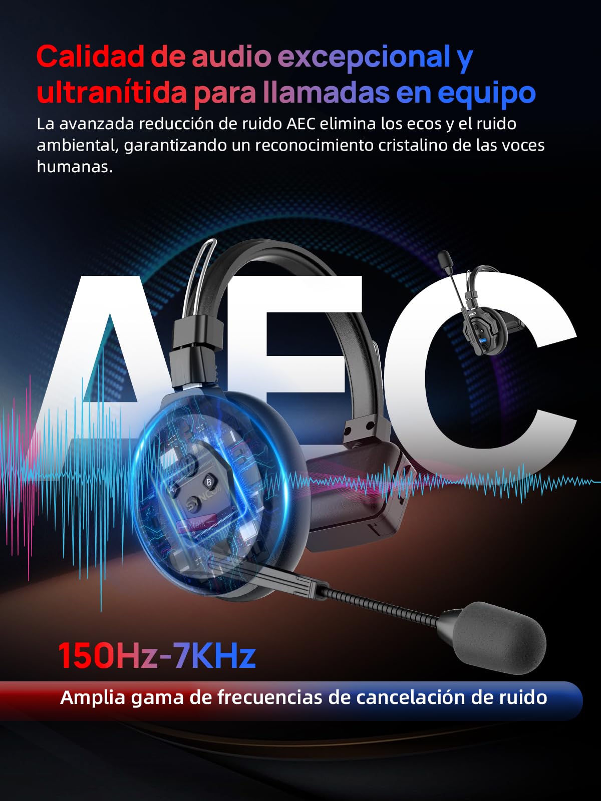 SYNCO Auriculares Intercomunicadores Inalámbricos, XTALK X5 2.4GHz Auriculares Inalámbricos Full Duplex con Comunicación de 24H 350M, Sistema de Intercomunicación con Monitoreo en Tiempo Real