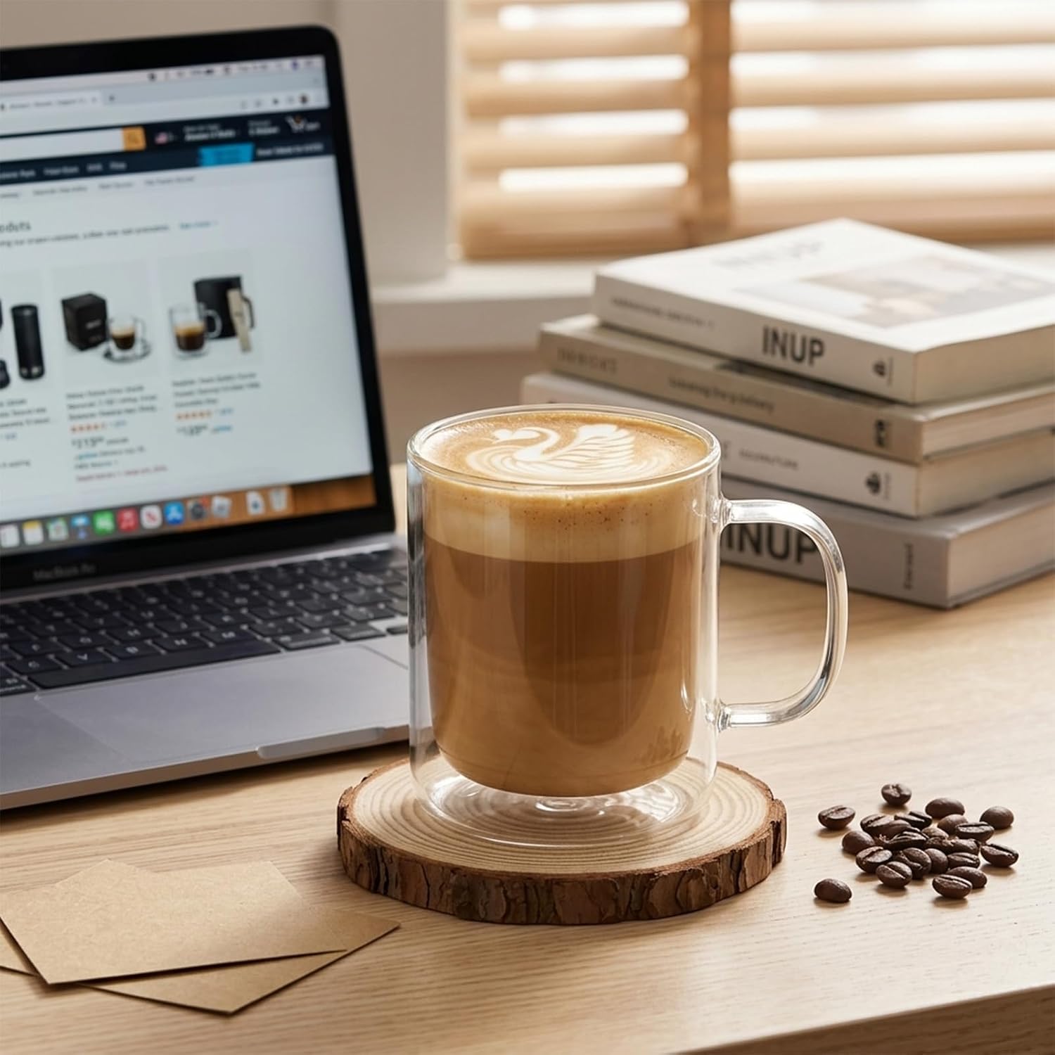 4PCS 12OZ Double Walled Glass Coffee Mugs, 350ml Borosilicate Glass Coffee Cups Insulated Coffee Mug with Handle Clear Heat Resistant Hot/Cold Beverages Dishwasher Safe Cappuccino Tea Latte