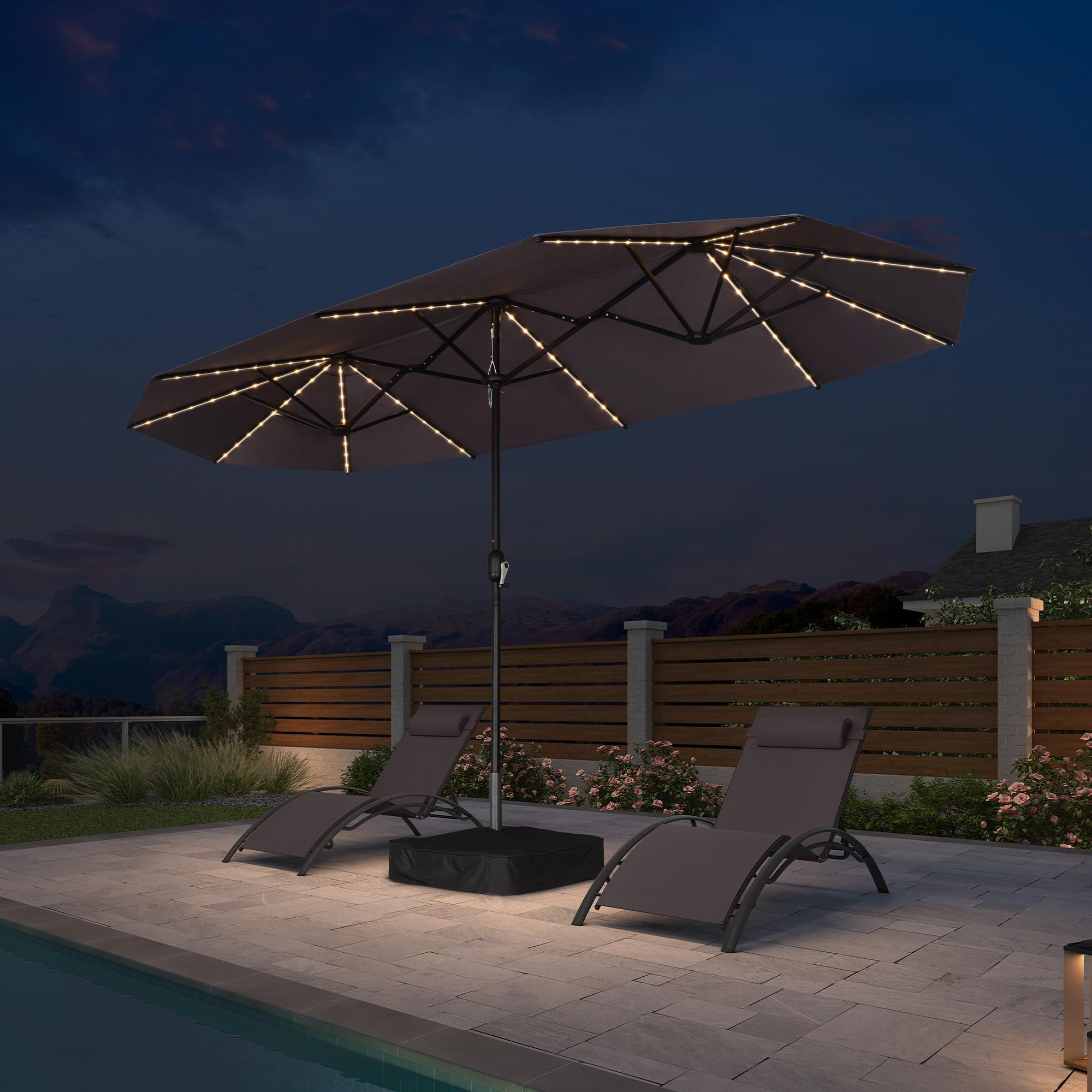 PURPLE LEAF Ombrellone da giardino esterno con piedistallo, 4,55 x 2,7 x 2,4 m, ombrellone doppio rettangolare con alluminio, manovella per balcone, terrazza patio