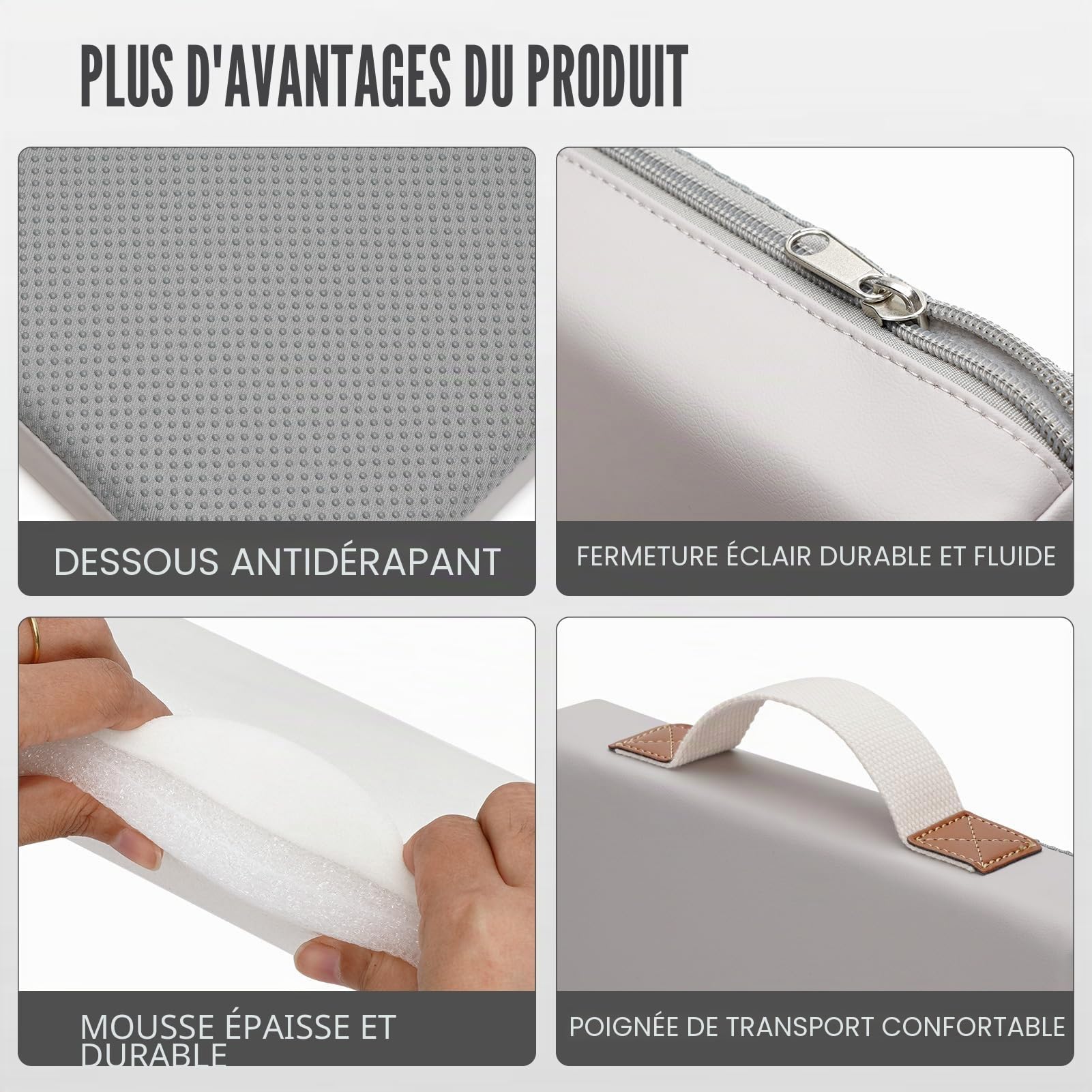 HappyPicnic Tapis à genoux de jardin imperméable – Tapis à genoux en mousse souple de 5,1 cm d'épaisseur pour jardiniers avec poignée et housse amovible, support de genou pour le bain, gris